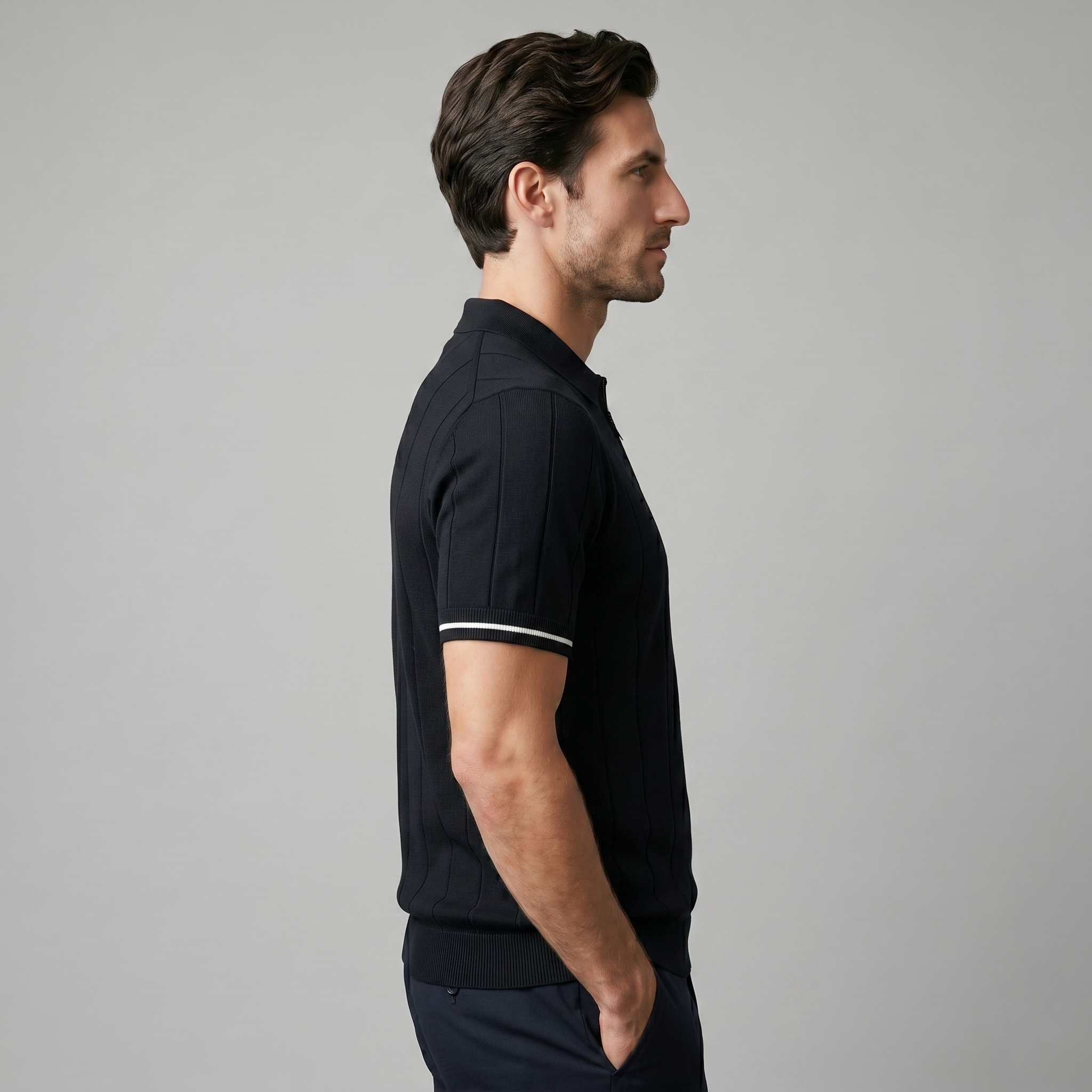 Vertical Stripe Polo Shirt in Classic Navy