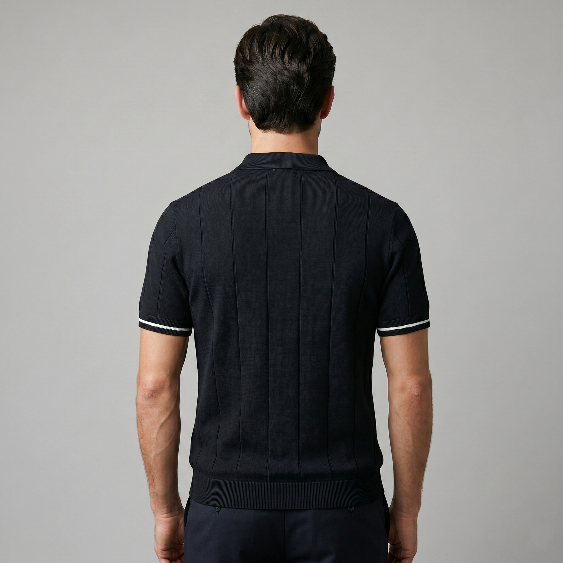 Vertical Stripe Polo Shirt in Classic Navy
