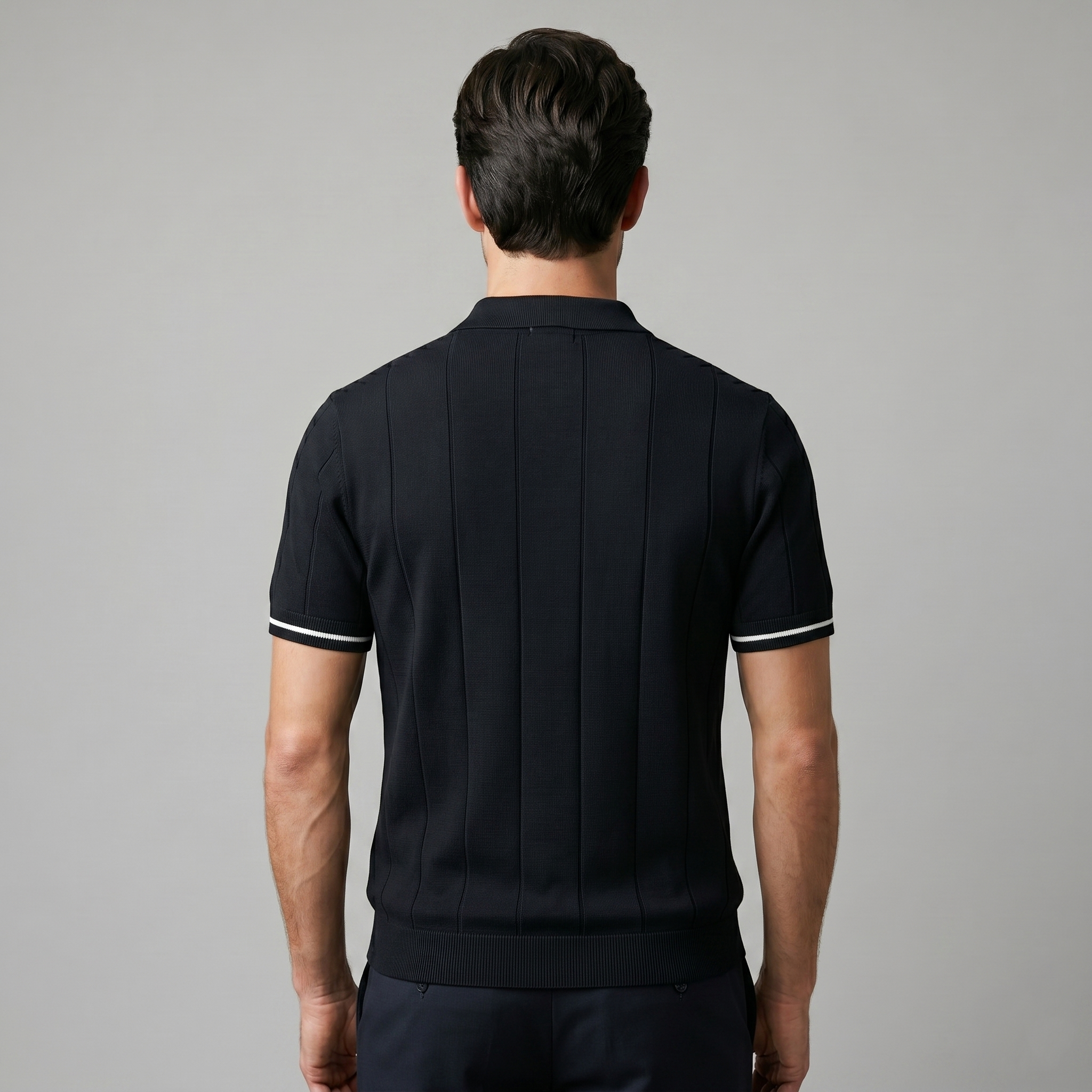 Vertical Stripe Polo Shirt in Classic Navy