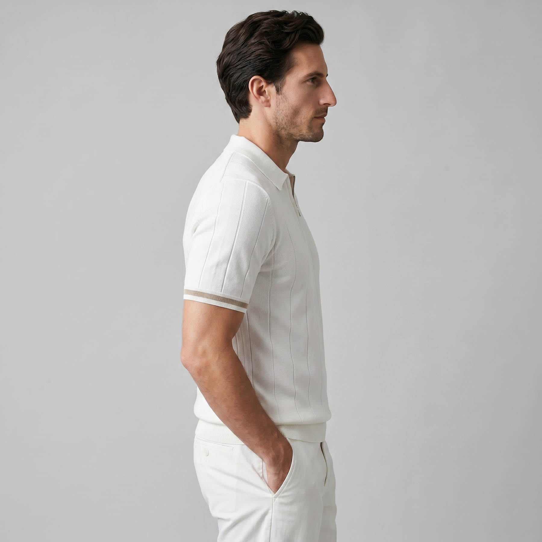 Vertical Stripe Polo Shirt in Classic Navy