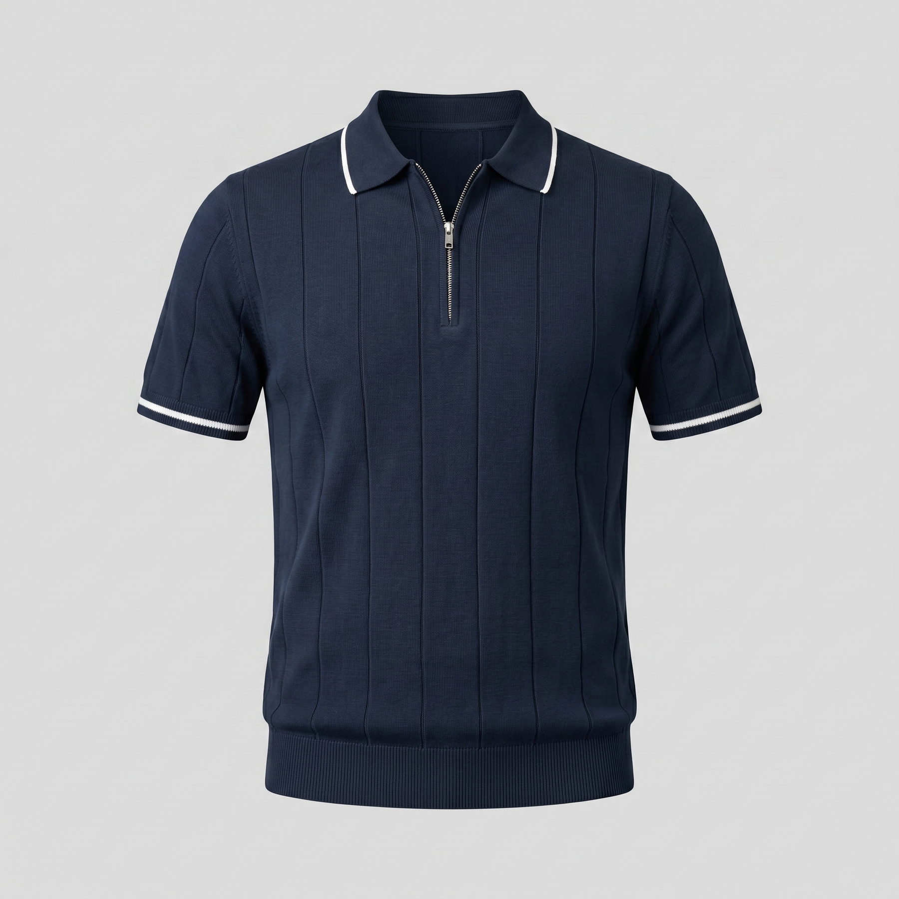 Vertical Stripe Polo Shirt in Classic Navy