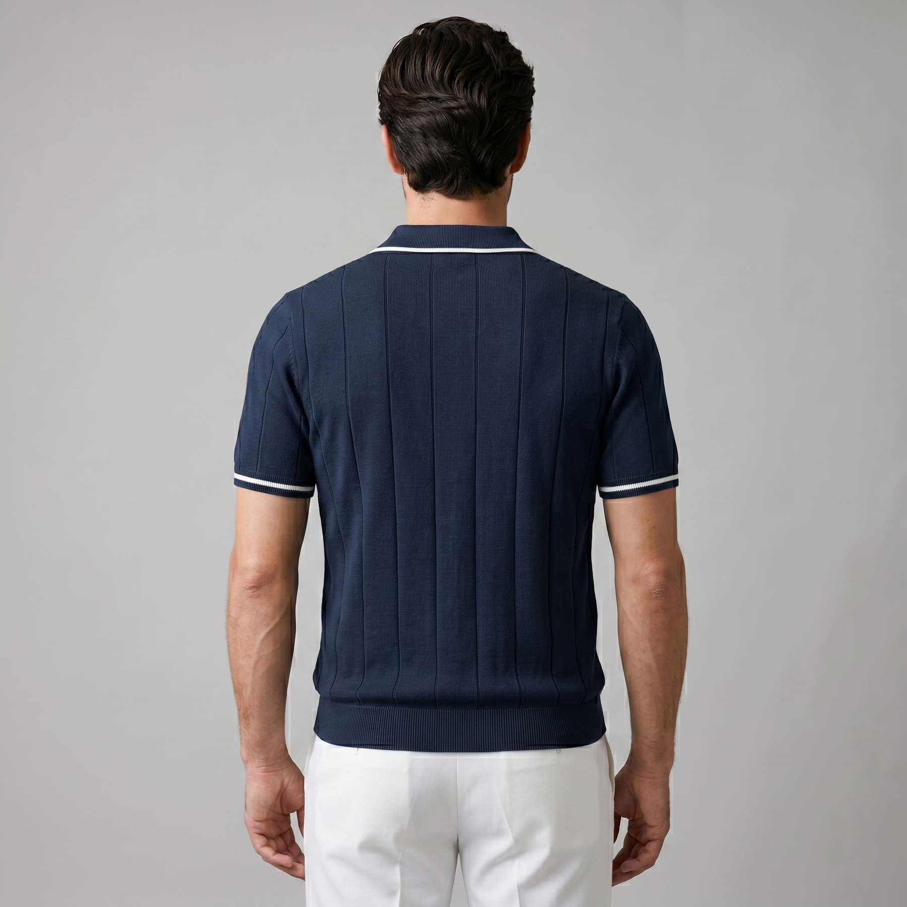 Vertical Stripe Polo Shirt in Classic Navy