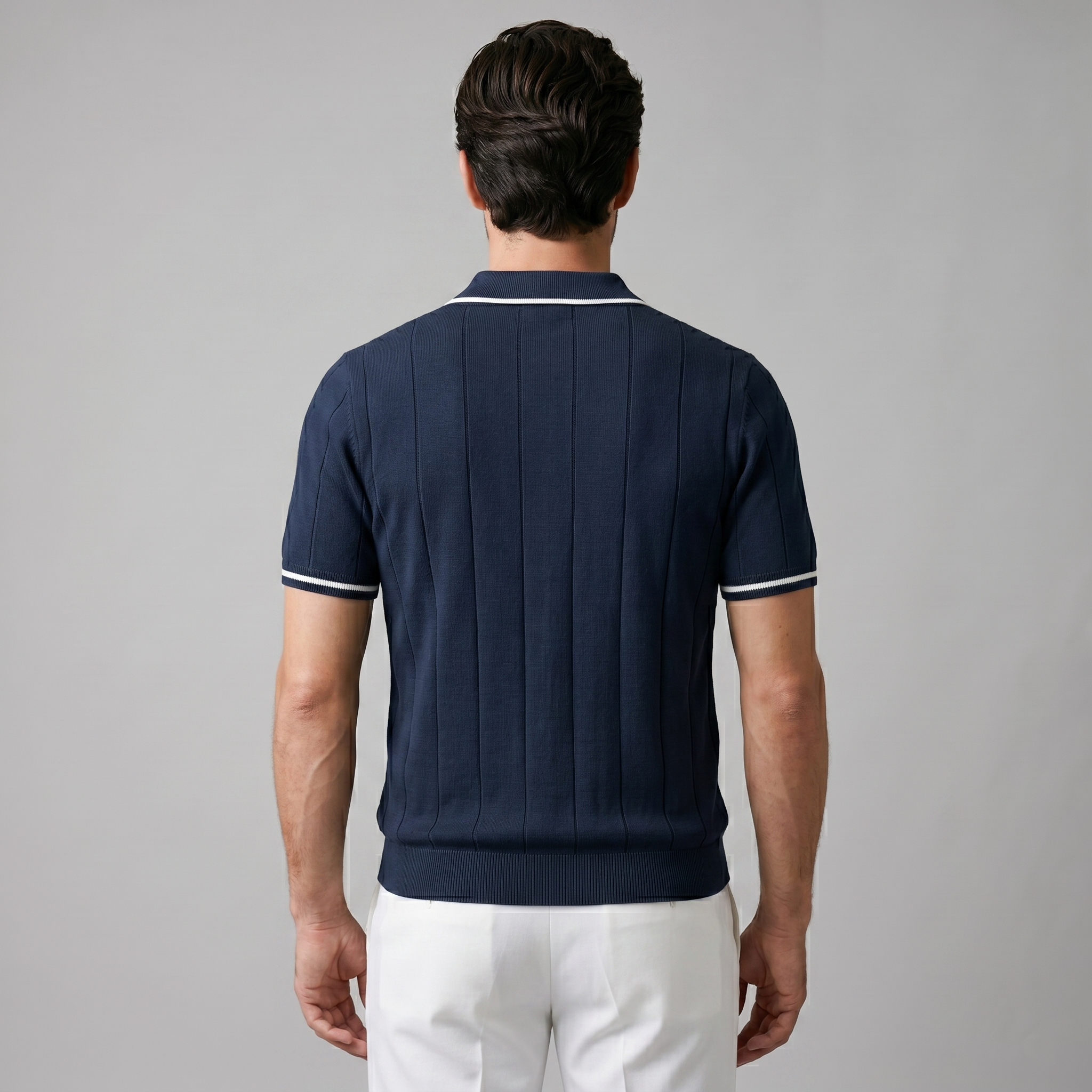 Vertical Stripe Polo Shirt in Classic Navy