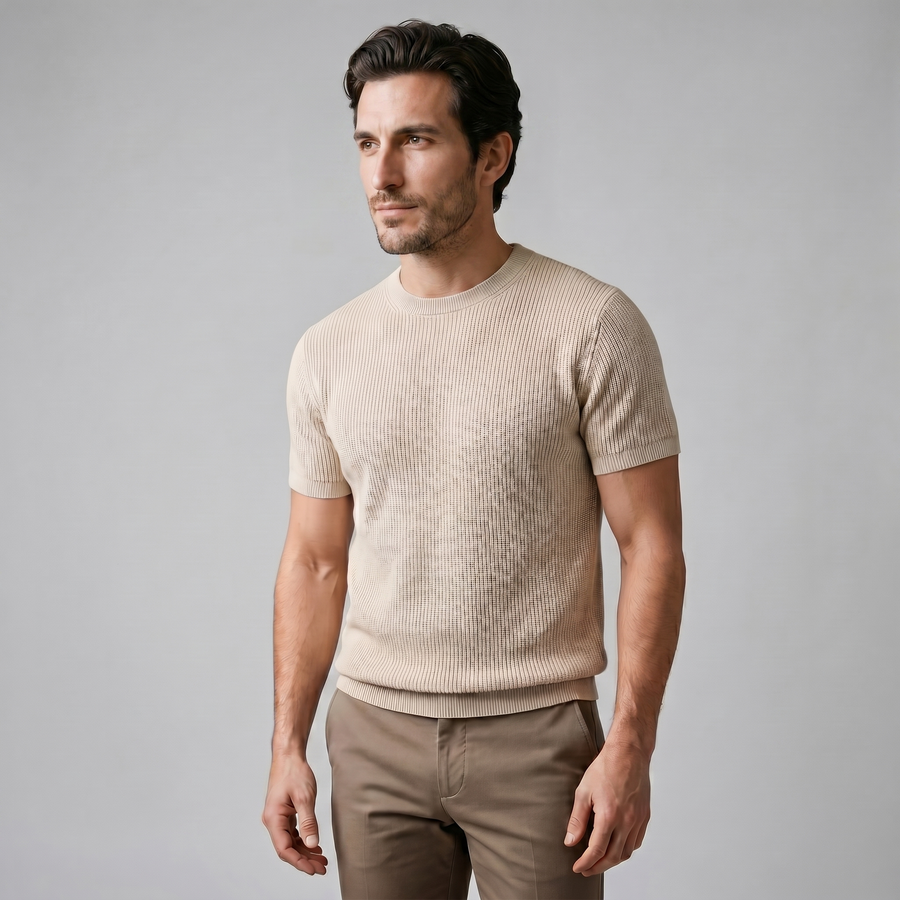 Ribbed Knit T-Shirt in Classic Charcoal