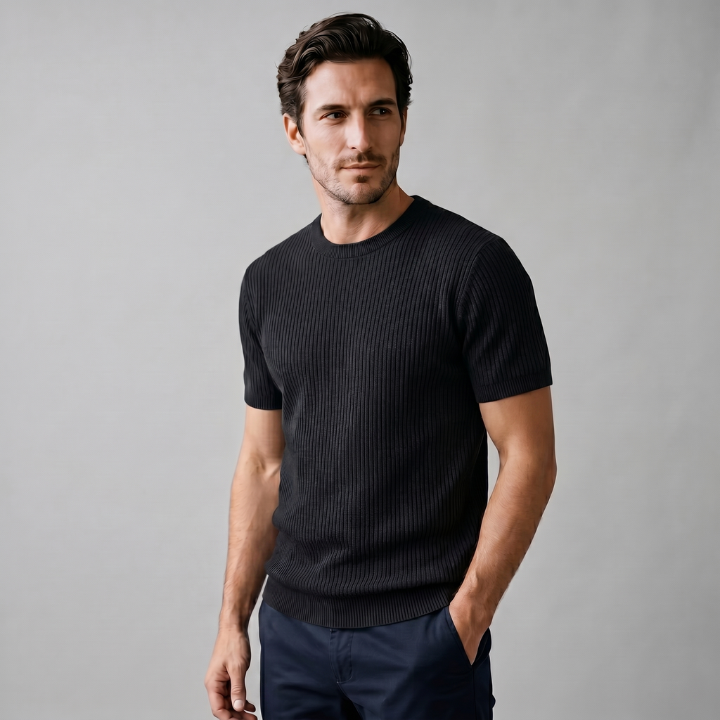 Ribbed Knit T-Shirt in Classic Charcoal