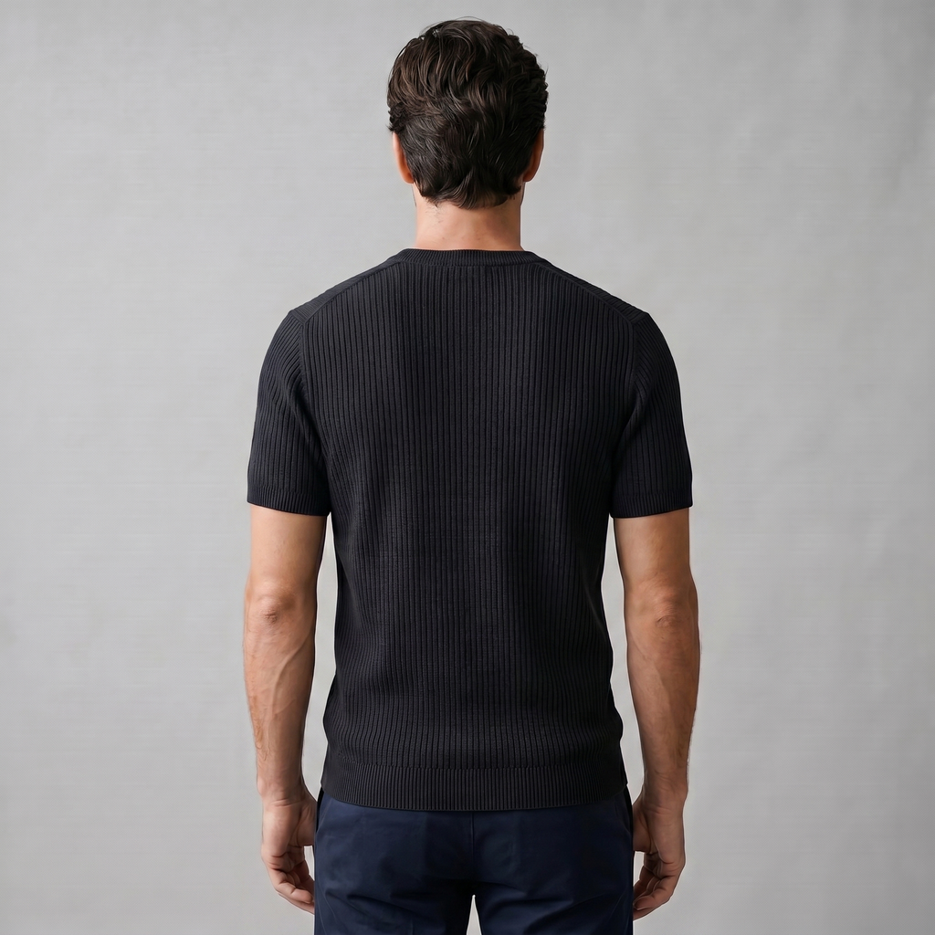 Ribbed Knit T-Shirt in Classic Charcoal