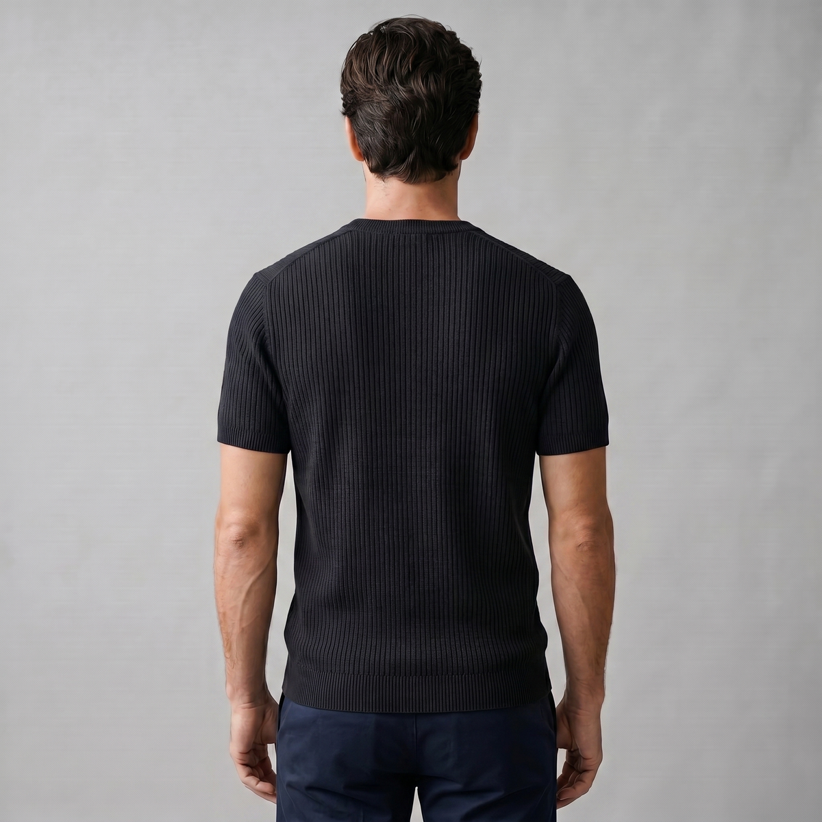 Ribbed Knit T-Shirt in Classic Charcoal