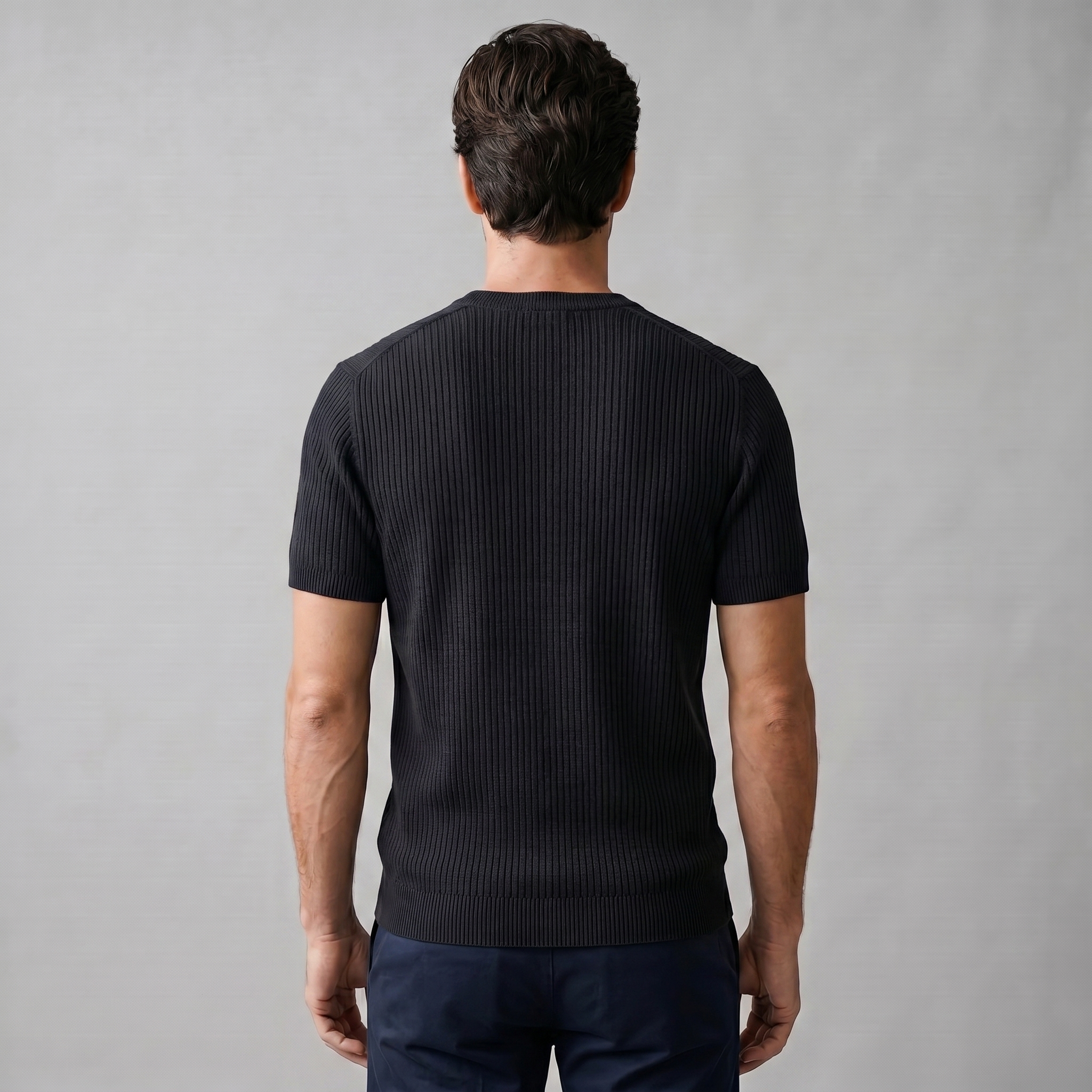Ribbed Knit T-Shirt in Classic Charcoal