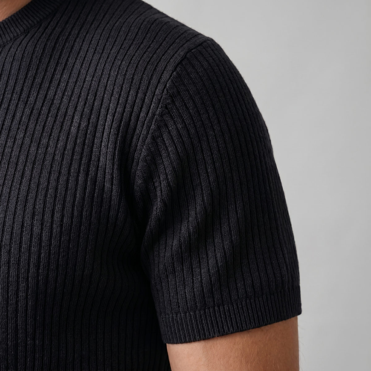 Ribbed Knit T-Shirt in Classic Charcoal