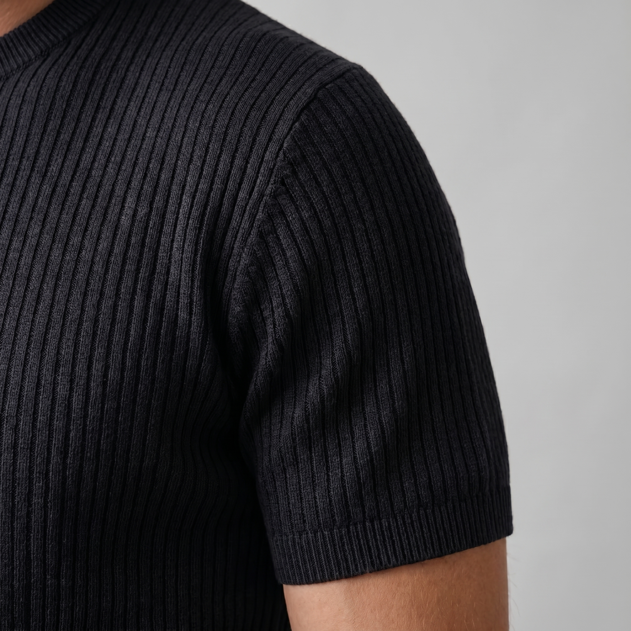 Ribbed Knit T-Shirt in Classic Charcoal