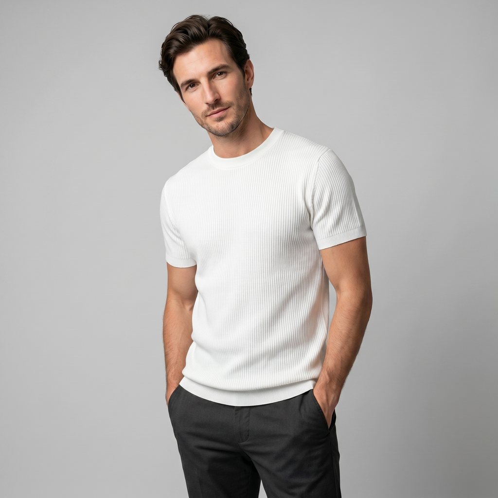 Ribbed Knit T-Shirt in Classic Charcoal