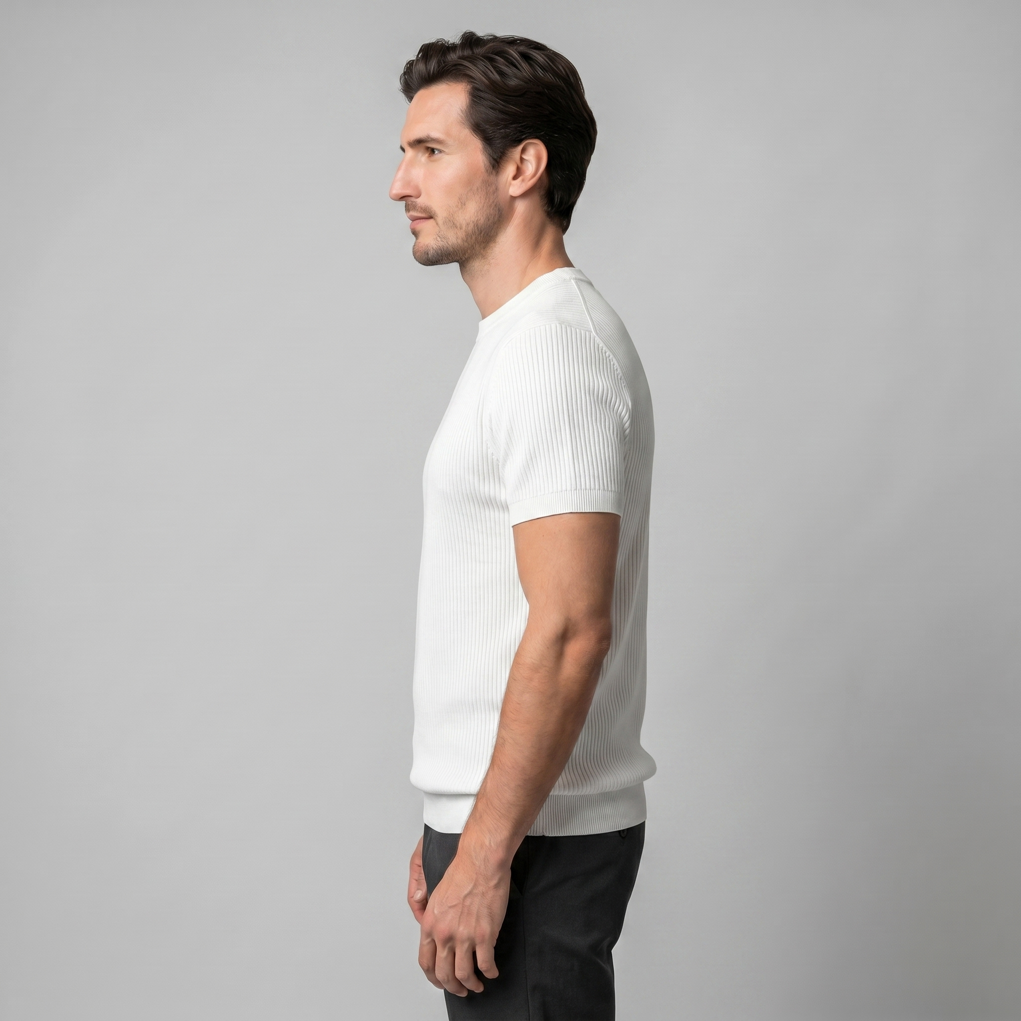 Ribbed Knit T-Shirt in Classic Charcoal
