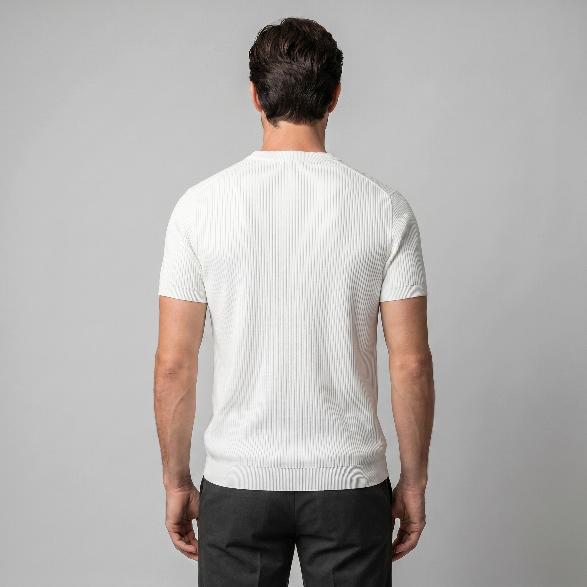 Ribbed Knit T-Shirt in Classic Charcoal