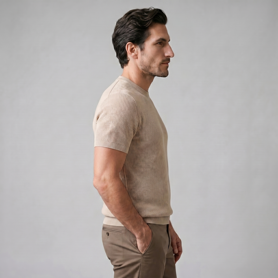 Ribbed Knit T-Shirt in Classic Charcoal