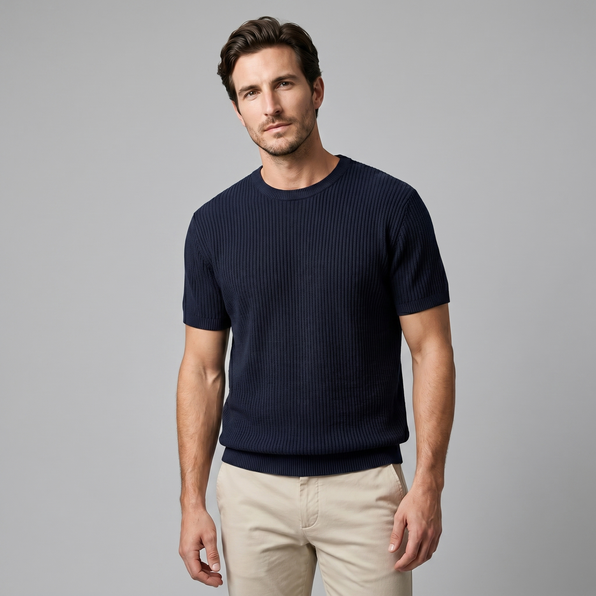 Ribbed Knit T-Shirt in Classic Charcoal