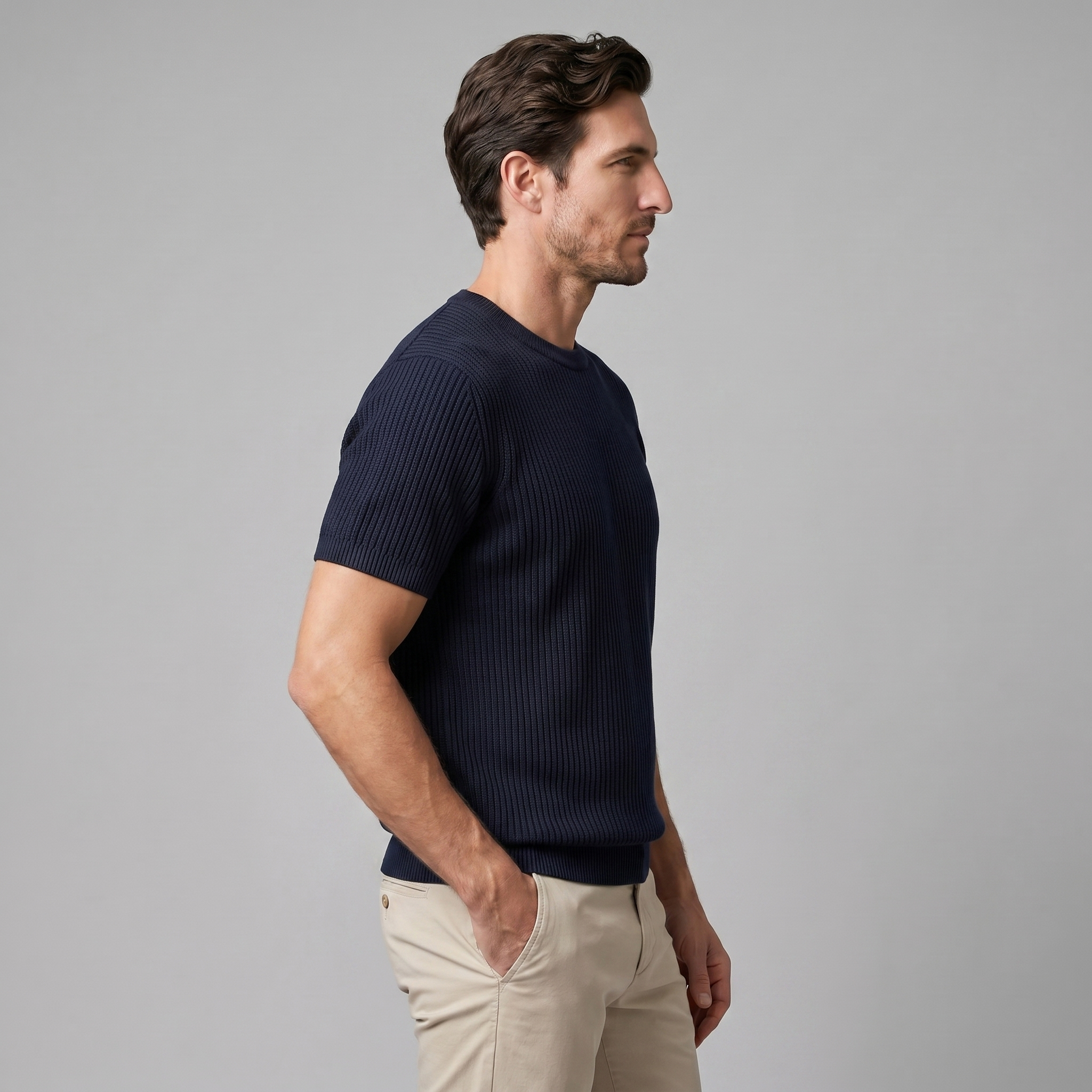 Ribbed Knit T-Shirt in Classic Charcoal