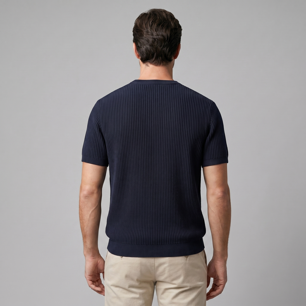 Ribbed Knit T-Shirt in Classic Charcoal