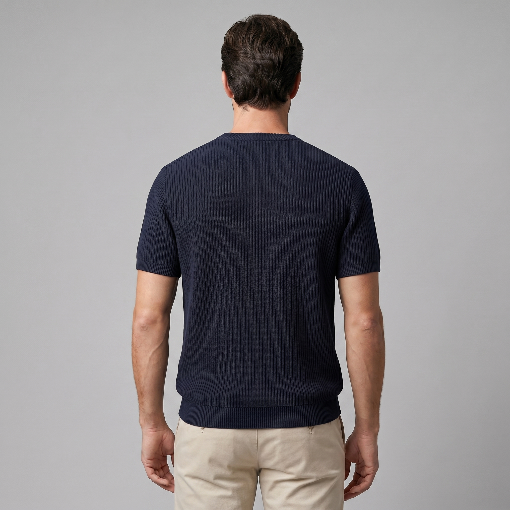 Ribbed Knit T-Shirt in Classic Charcoal