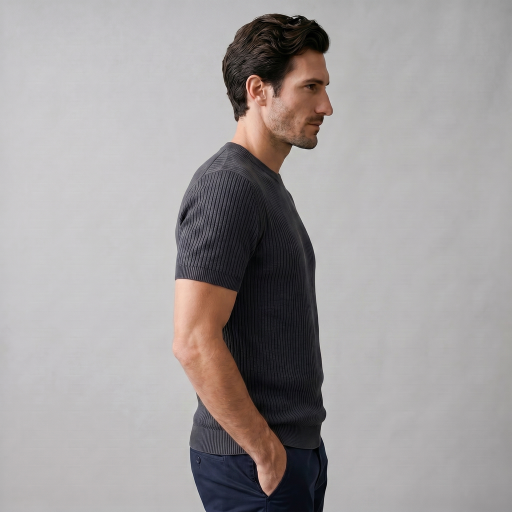 Ribbed Knit T-Shirt in Classic Charcoal