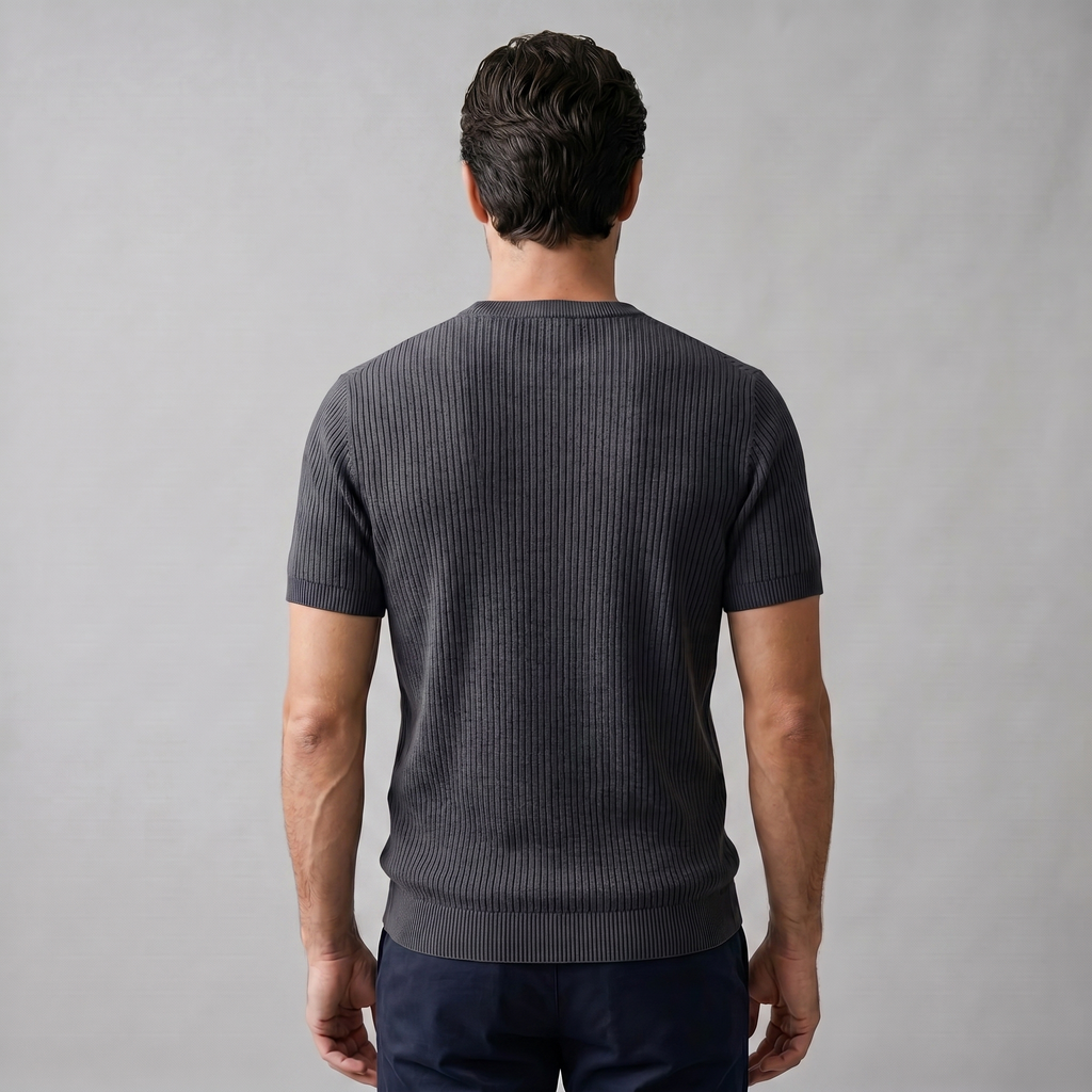 Ribbed Knit T-Shirt in Classic Charcoal