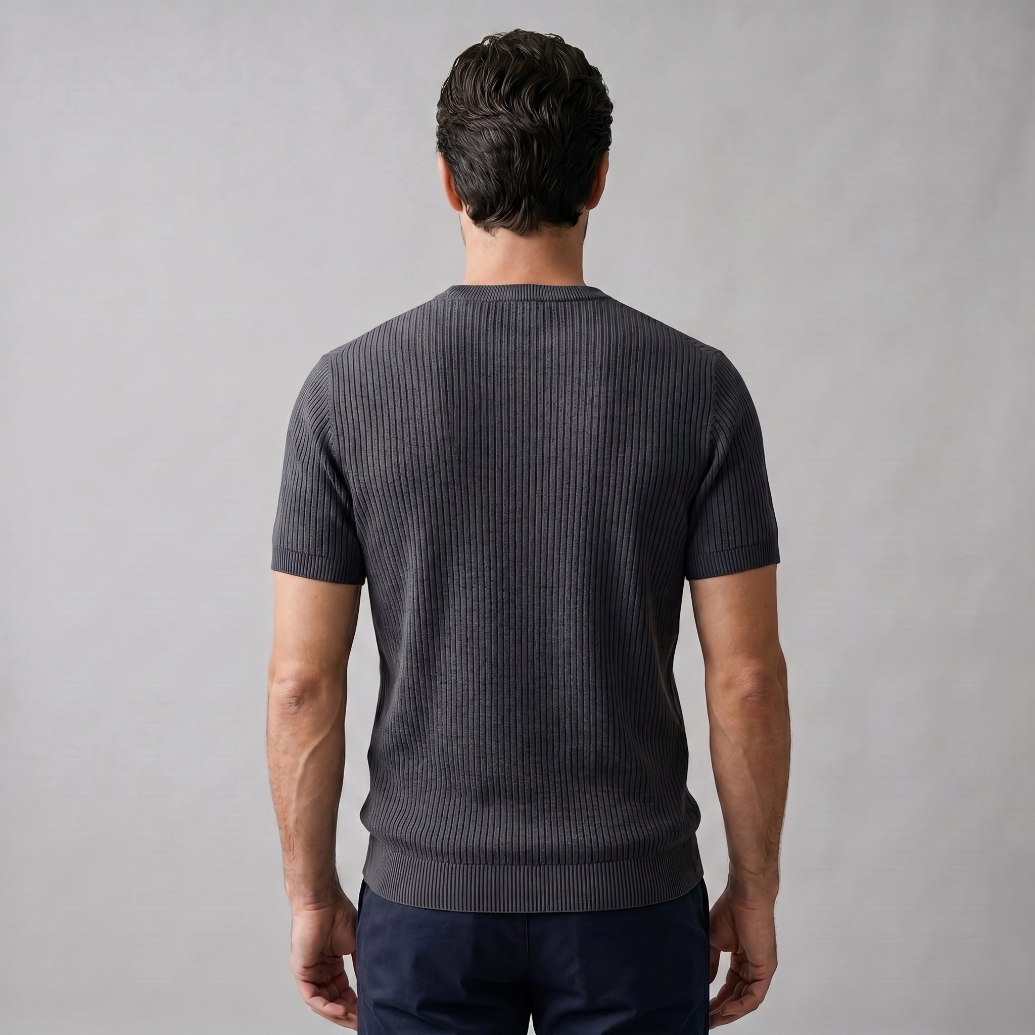 Ribbed Knit T-Shirt in Classic Charcoal