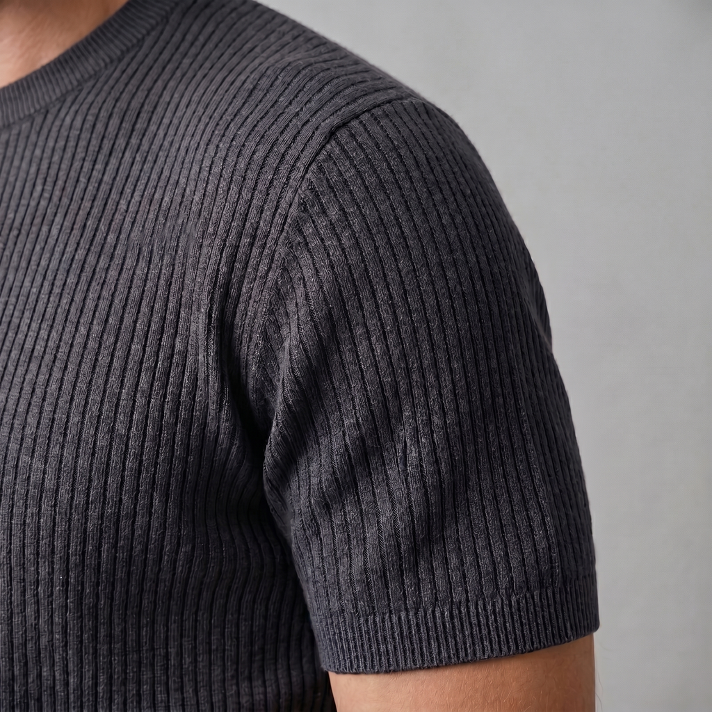 Ribbed Knit T-Shirt in Classic Charcoal