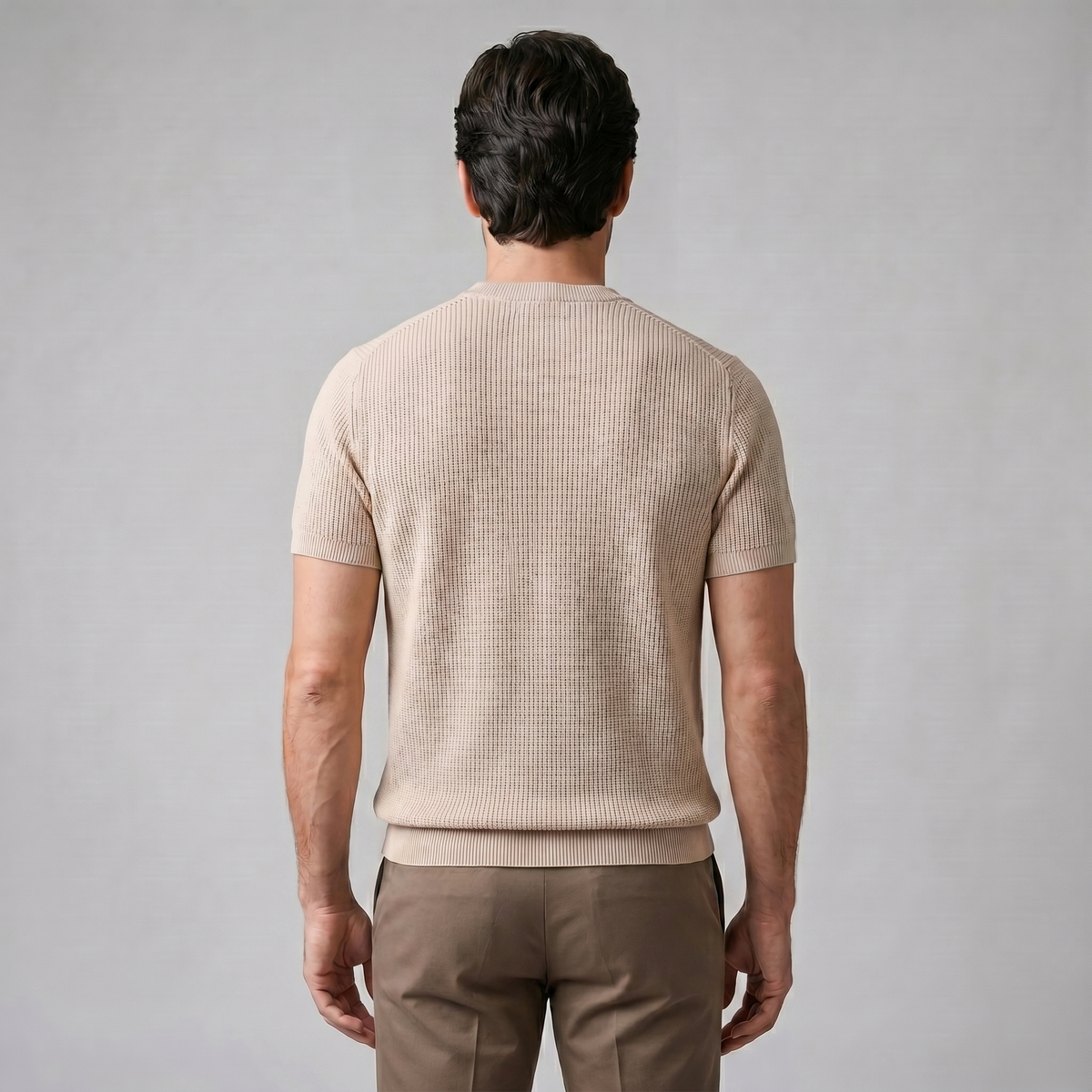 Ribbed Knit T-Shirt in Classic Charcoal