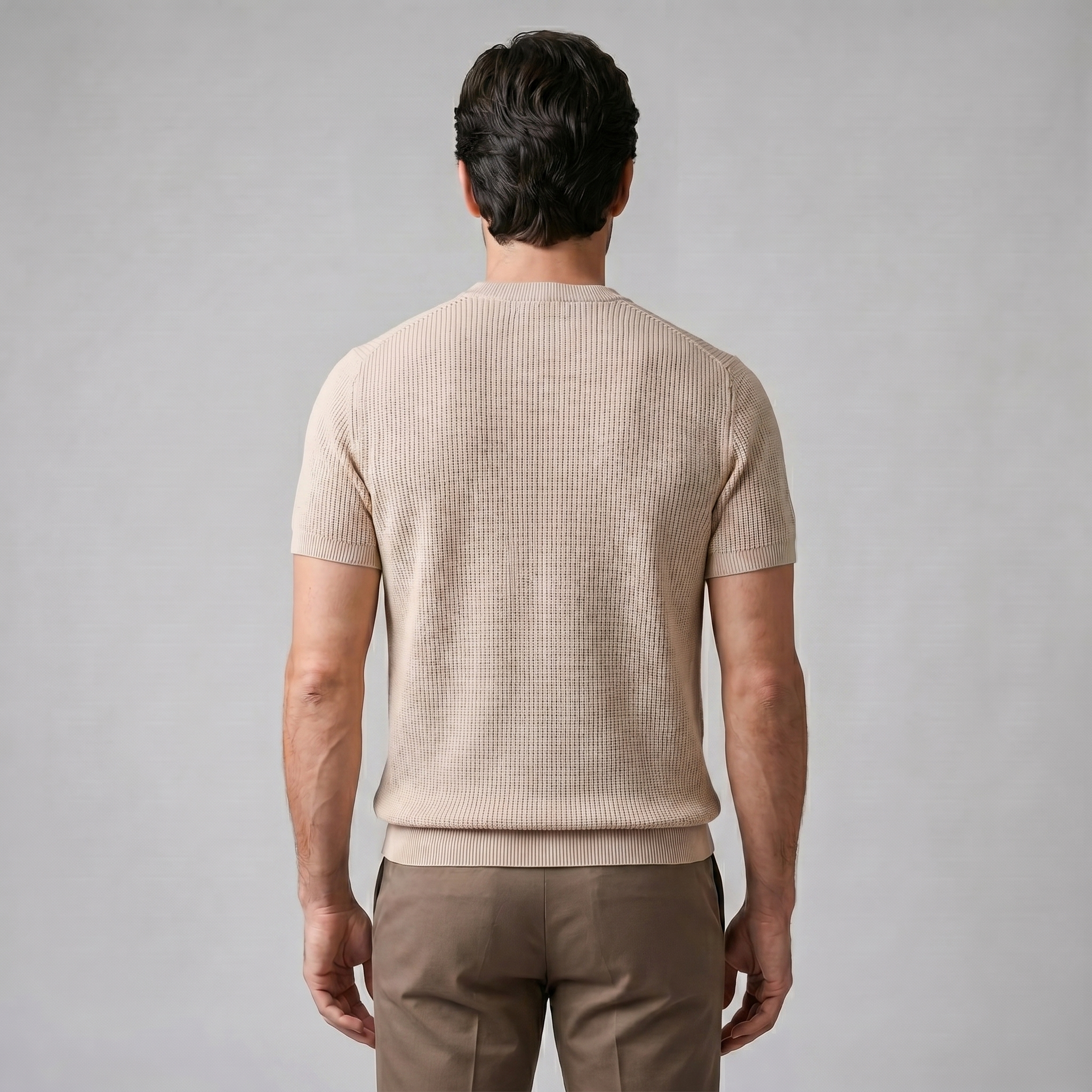 Ribbed Knit T-Shirt in Classic Charcoal