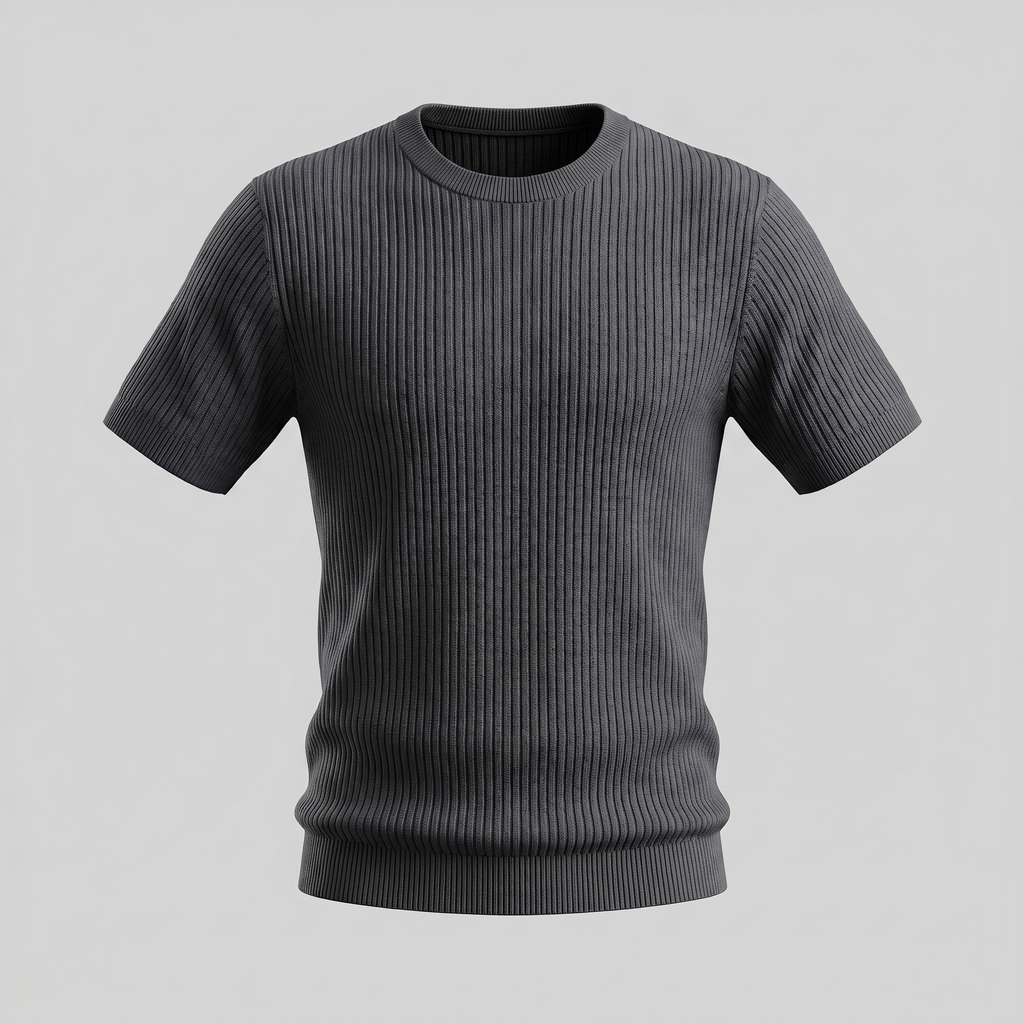 Ribbed Knit T-Shirt in Classic Charcoal