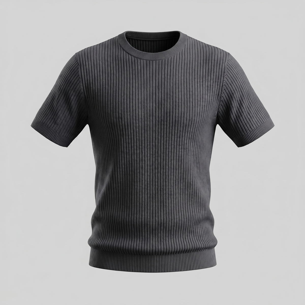 Ribbed Knit T-Shirt in Classic Charcoal