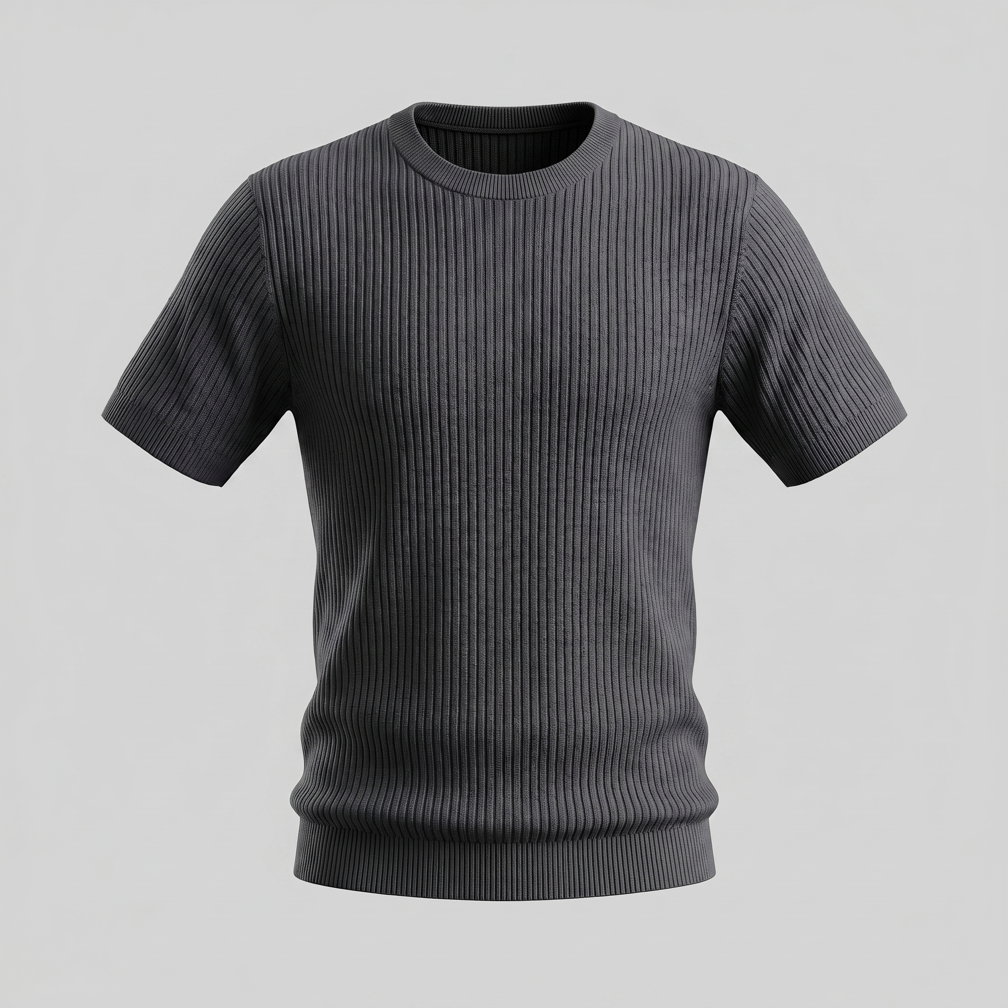 Ribbed Knit T-Shirt in Classic Charcoal