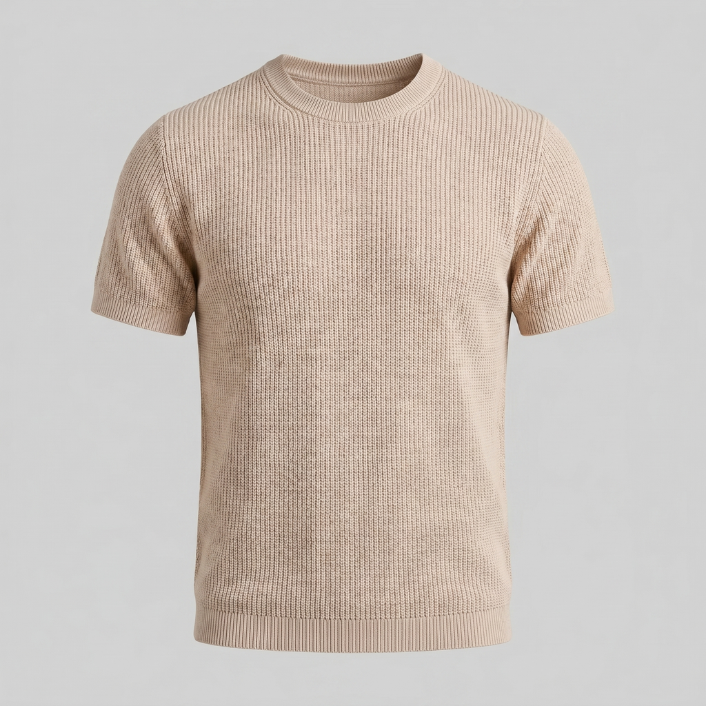 Ribbed Knit T-Shirt in Classic Charcoal