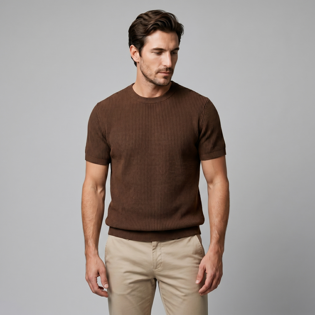 Ribbed Knit T-Shirt in Classic Charcoal