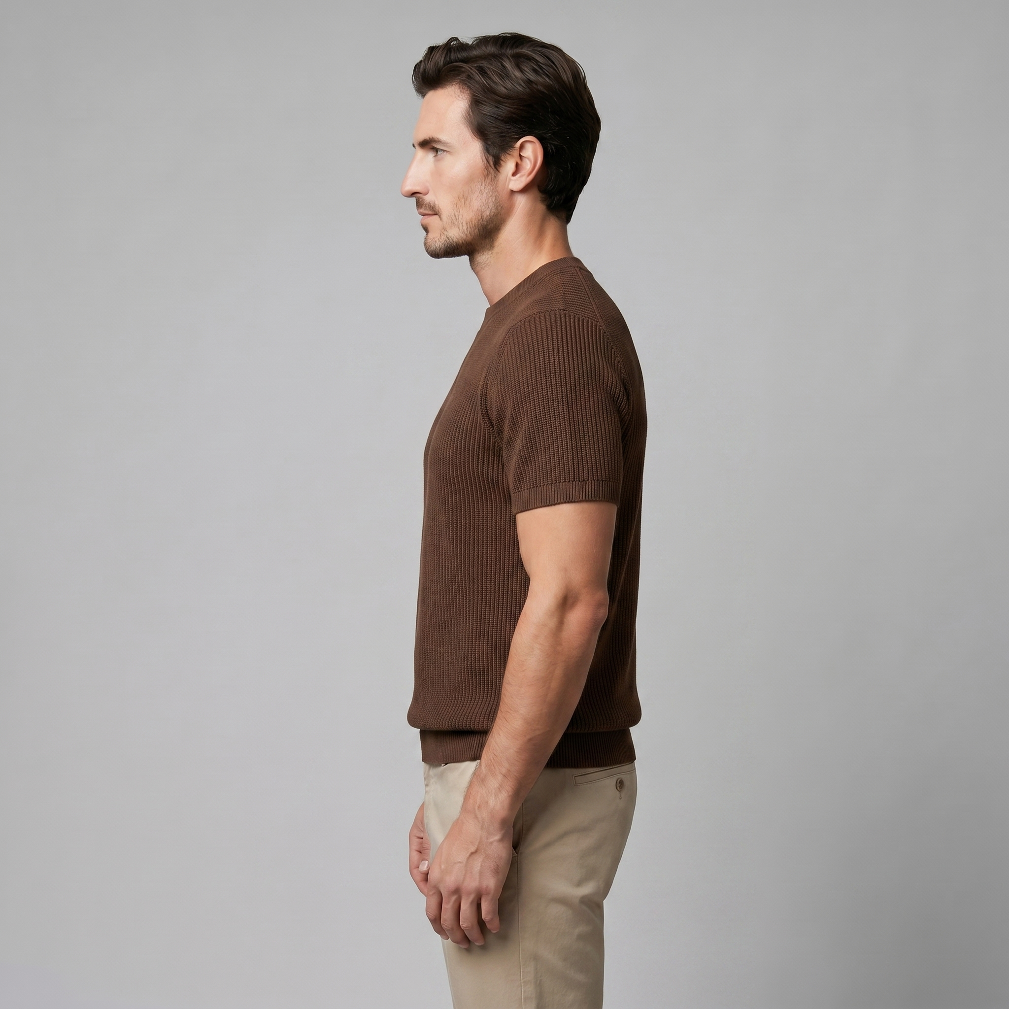 Ribbed Knit T-Shirt in Classic Charcoal