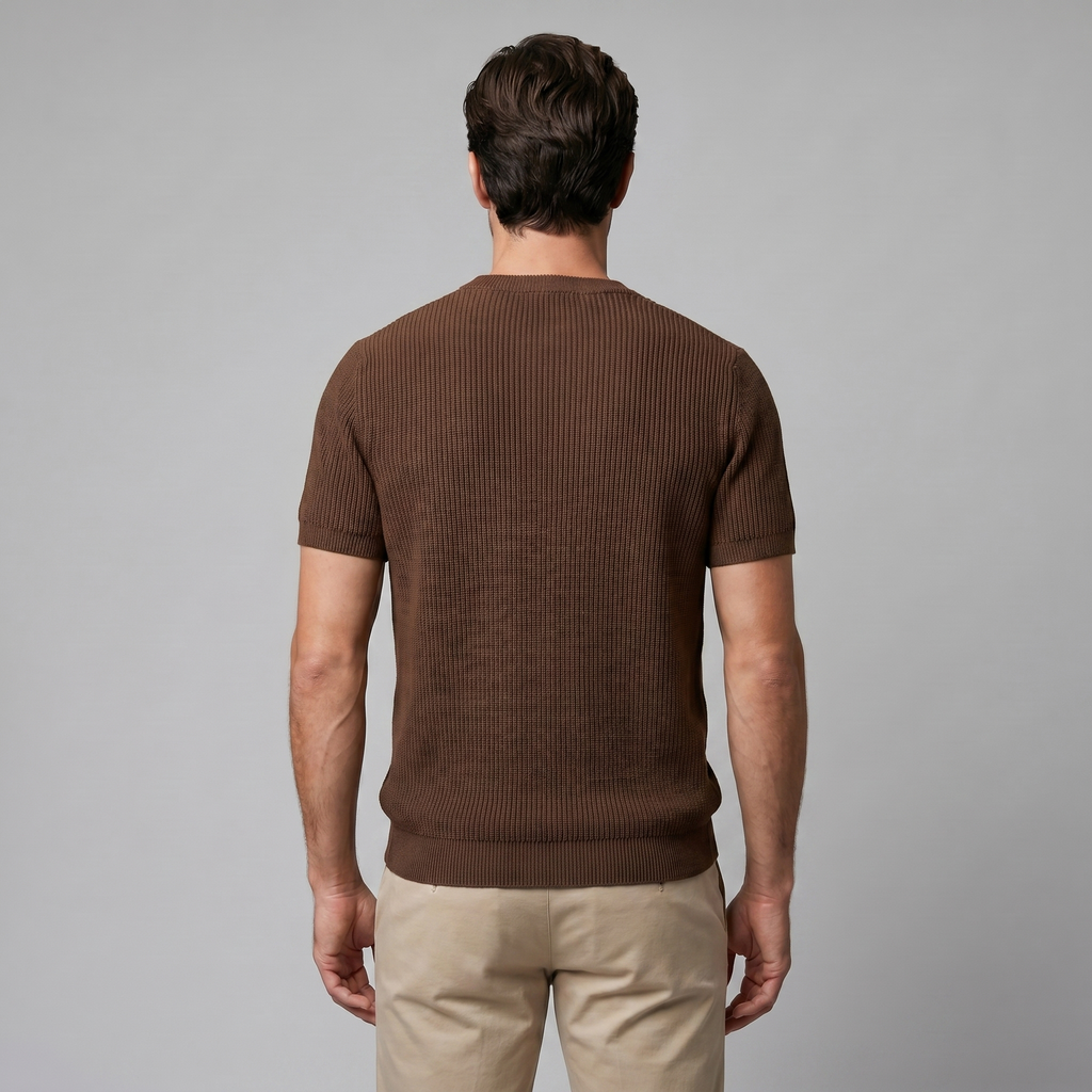 Ribbed Knit T-Shirt in Classic Charcoal