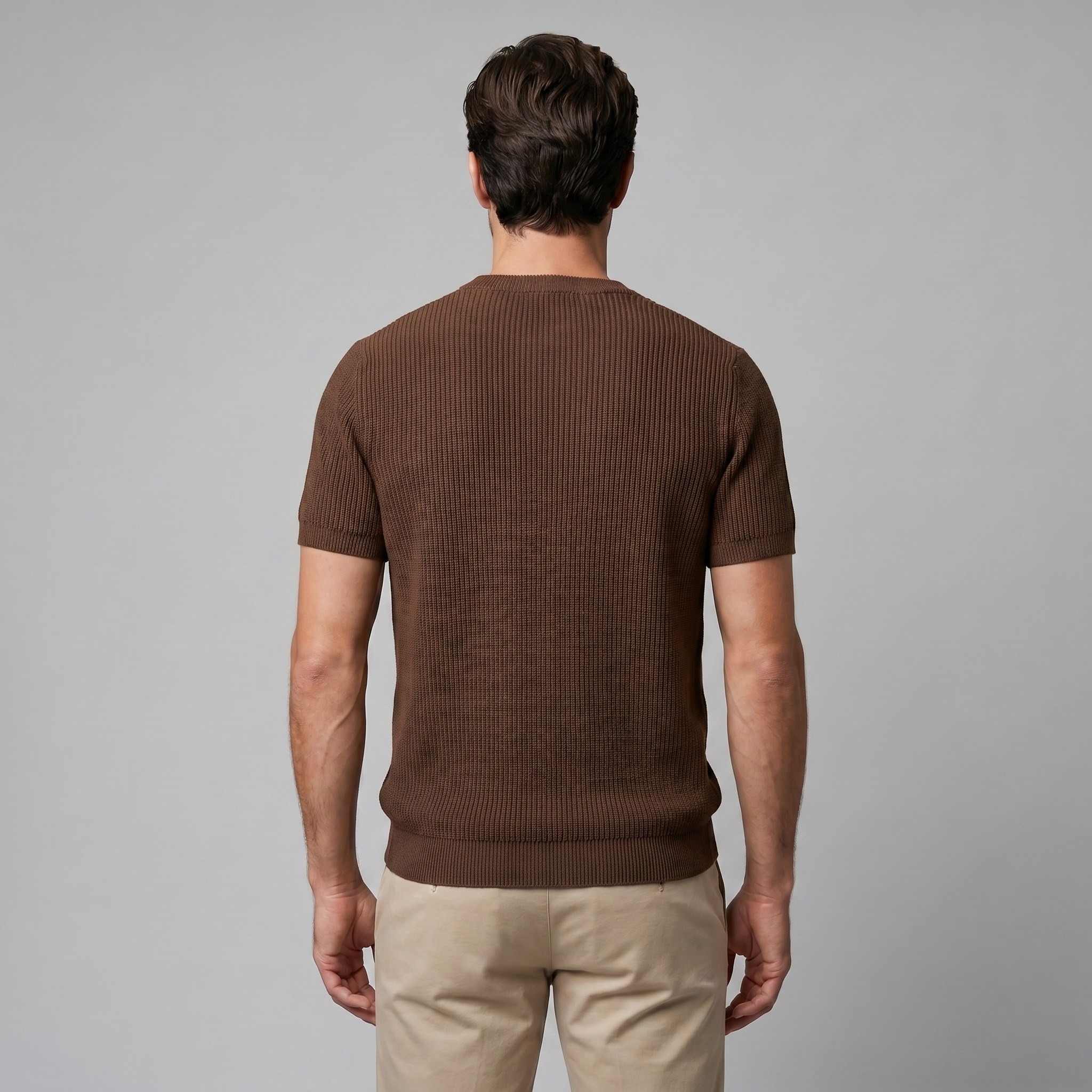 Ribbed Knit T-Shirt in Classic Charcoal