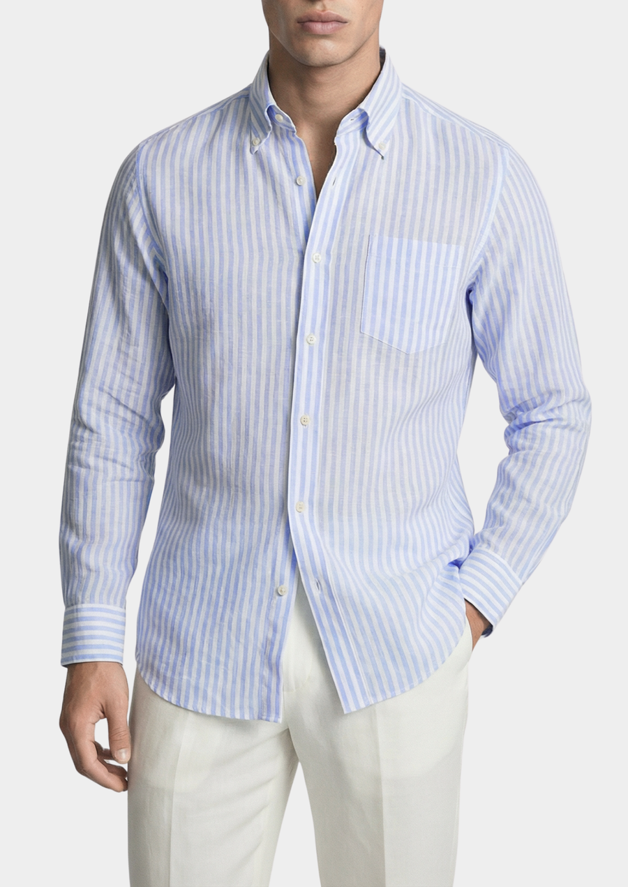Portofino Striped Coastal Shirt in Light Blue