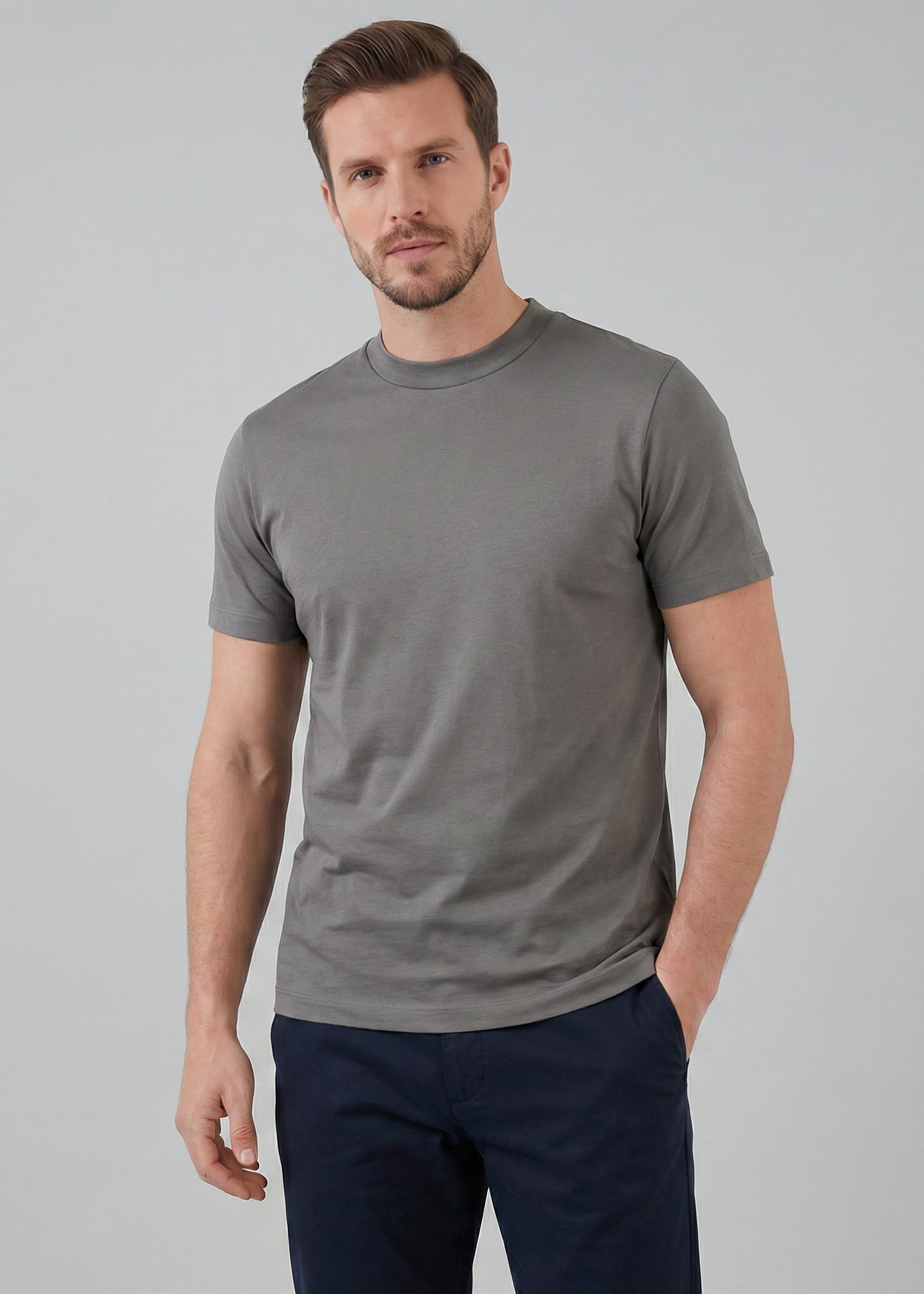 Refined Slim Fit Crewneck Tee in Charcoal