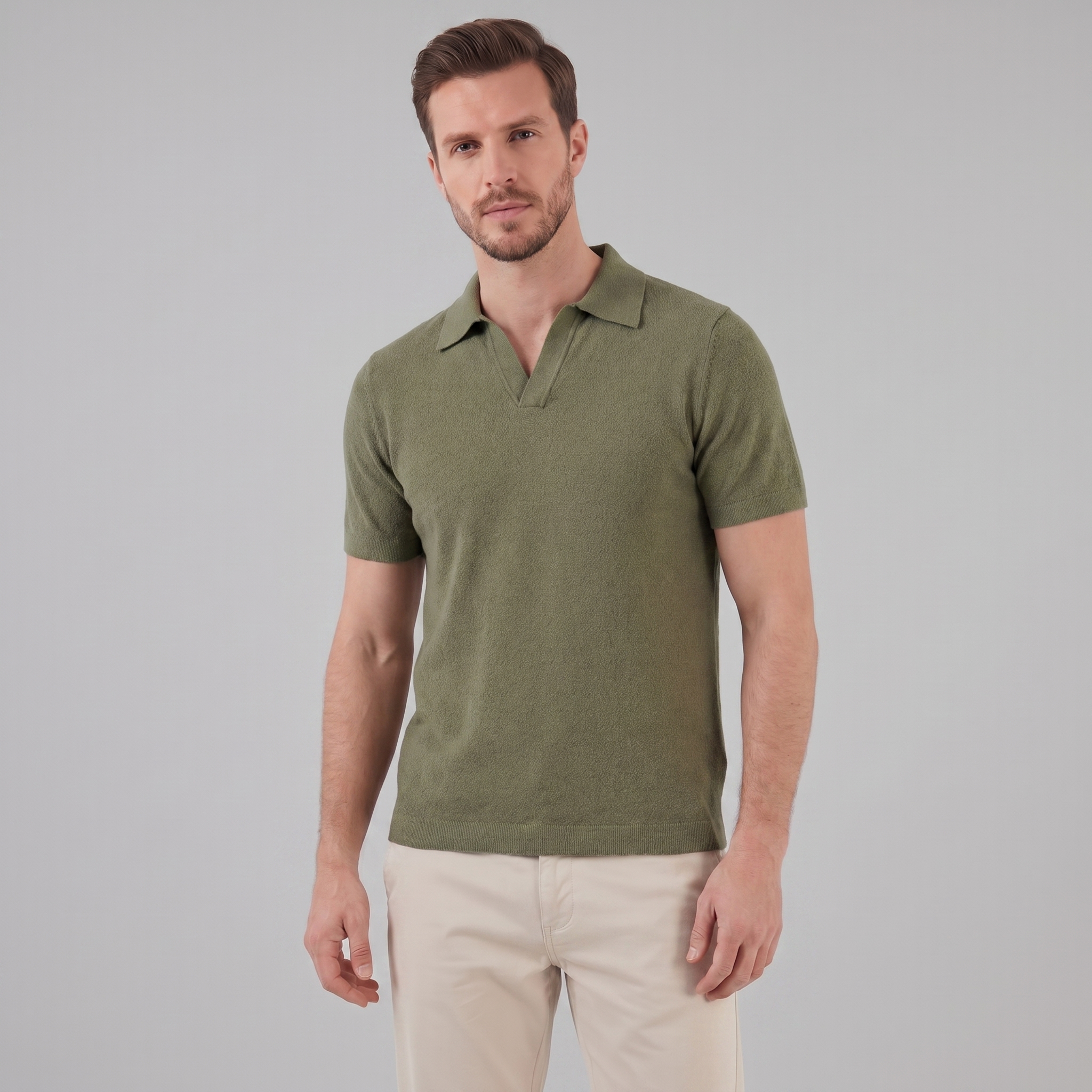 Timeless Lightweight V-Neck Polo in Classic Navy