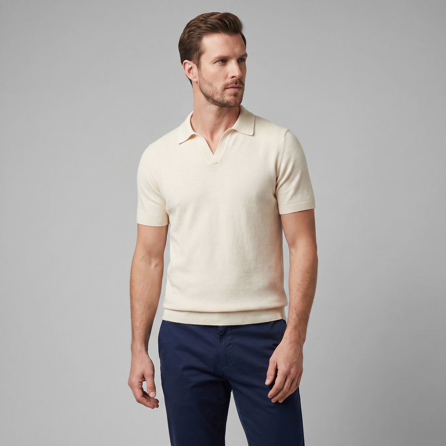 Refined Summer V-Neck Polo in Soft Cotton