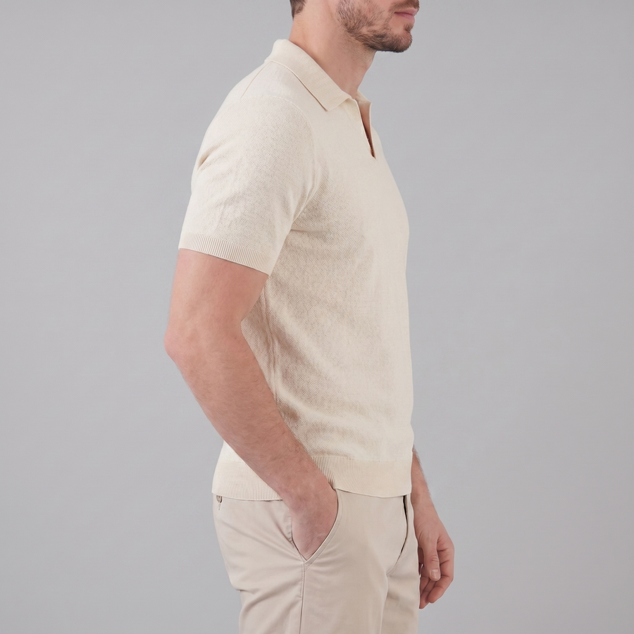 Timeless Lightweight V-Neck Polo in Classic Navy