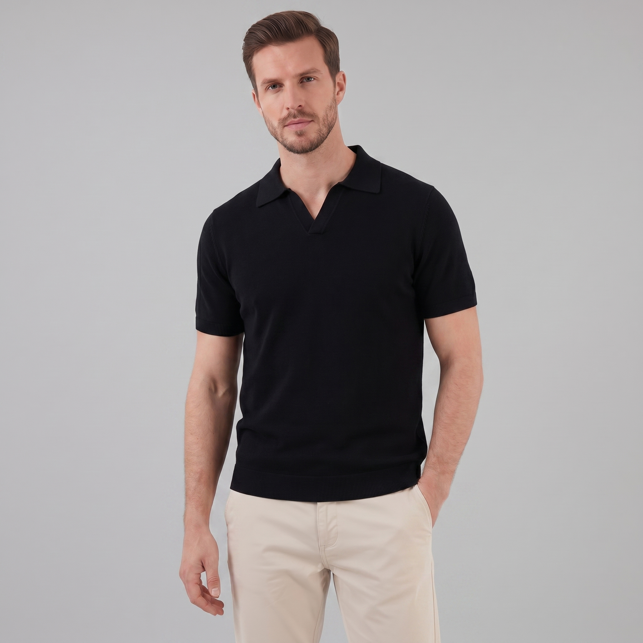 Timeless Lightweight V-Neck Polo in Classic Navy