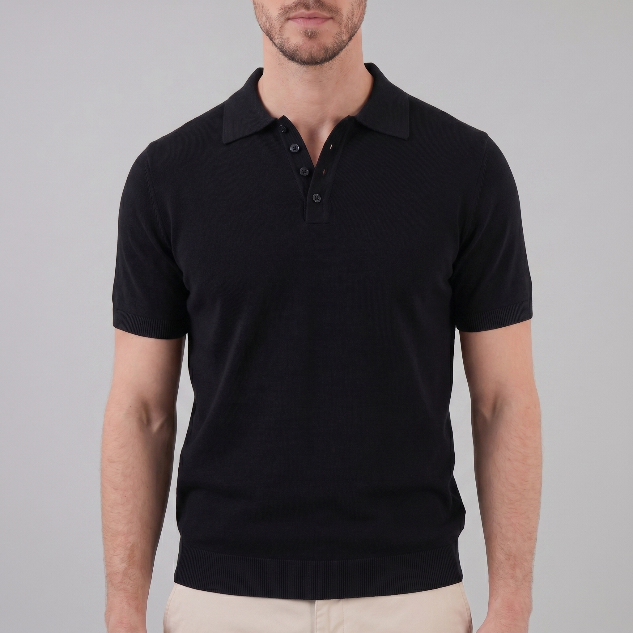 Timeless Lightweight V-Neck Polo in Classic Navy
