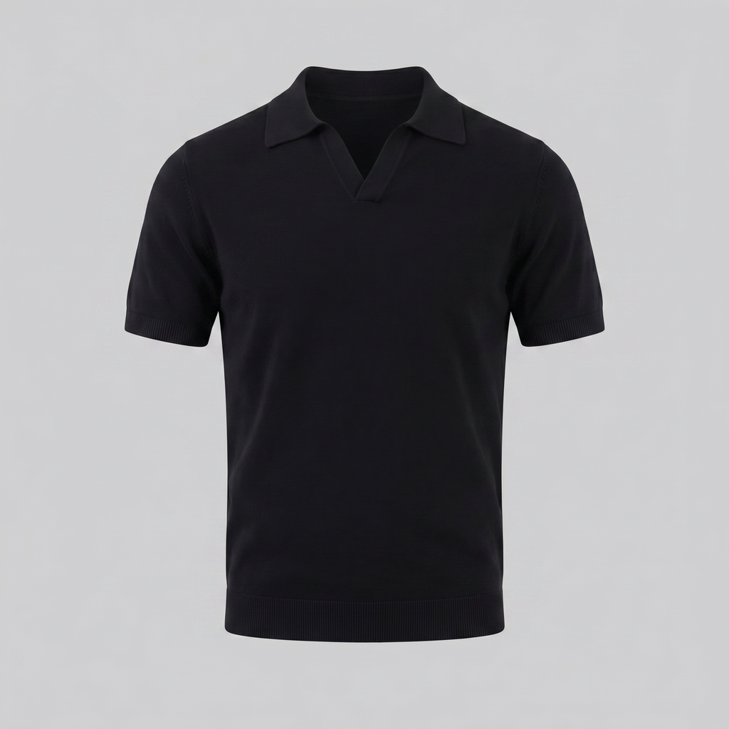 Timeless Lightweight V-Neck Polo in Classic Navy