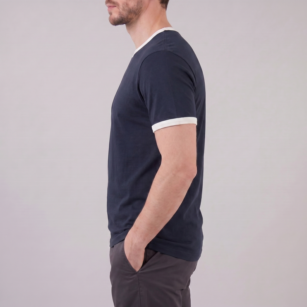 Contrast Trim Crew Neck T-Shirt in Classic White