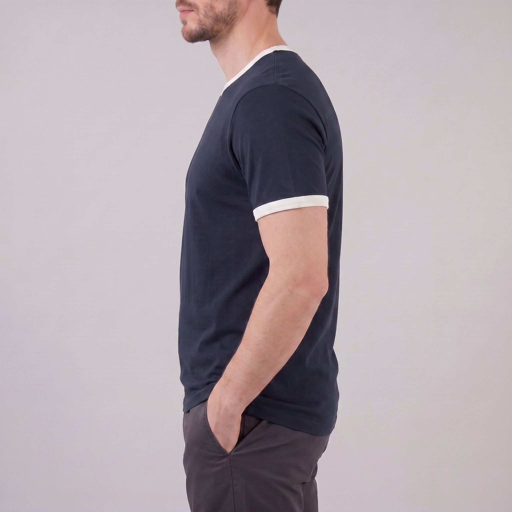 Contrast Trim Crew Neck T-Shirt in Classic White