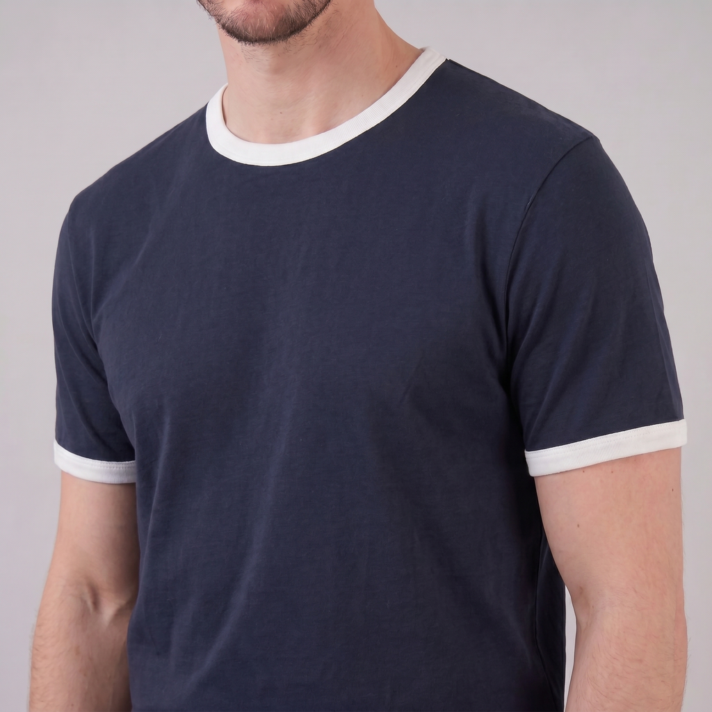 Contrast Trim Crew Neck T-Shirt in Classic White