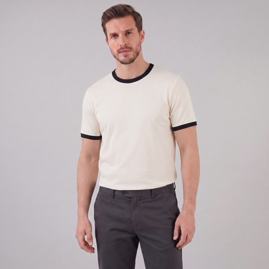 Contrast Trim Crew Neck T-Shirt in Classic White
