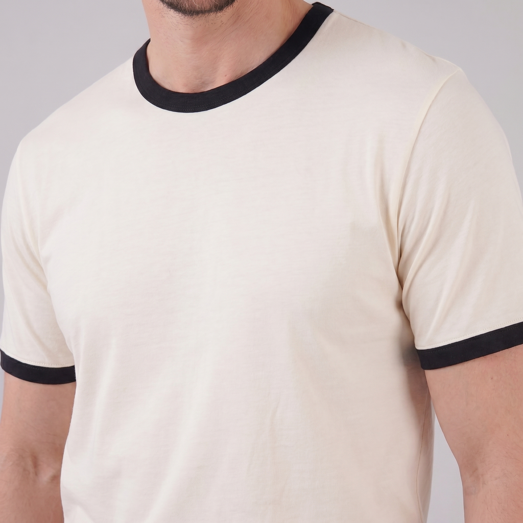 Contrast Trim Crew Neck T-Shirt in Classic White