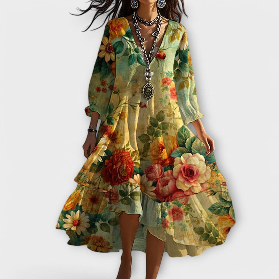 Lysandra Floral Silk Midi Dress